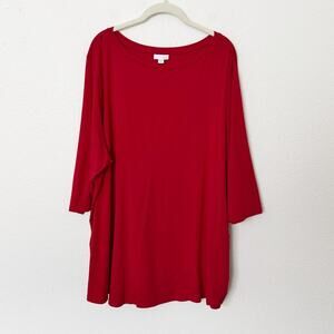 [J. Jill] Red Boat Neck Half Sleeve Pima Cotton Stretch Knit Tunic Top Size 3X
